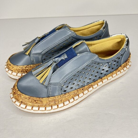 Breathable Light Weight Sky Blue Casual Sneaker Cork Like Accent Womens Size 7 - Picture 1 of 9